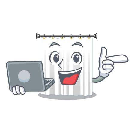With laptop shower cortains in shape of mascot vector illustrationのイラスト素材