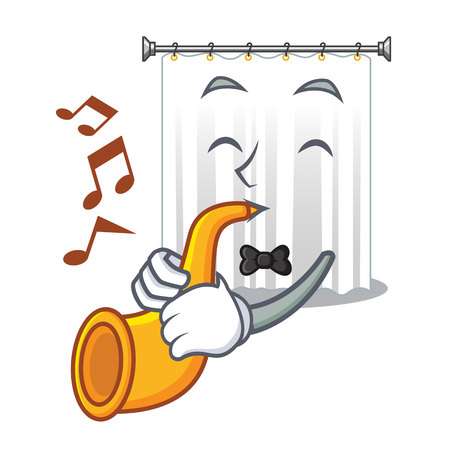 With trumpet cartoon shower curtains are very pretty vector illustrationのイラスト素材