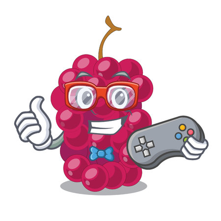 Gamer mulbery fruit slices above mascot bowl vector illustrationのイラスト素材
