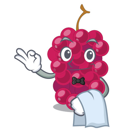 Waiter mulbery fruit slices above mascot bowl vector illustrationのイラスト素材