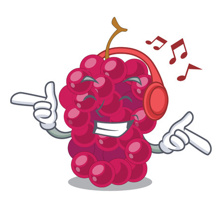Listening music mulbery fruit slices above mascot bowl vector illustrationのイラスト素材