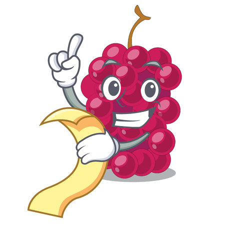 With menu mulbery fruit slices above mascot bowl vector illustrationのイラスト素材