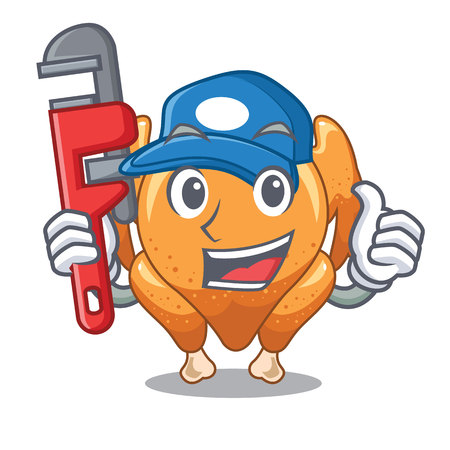 Plumber cartoon roast chicken ready to eatのイラスト素材