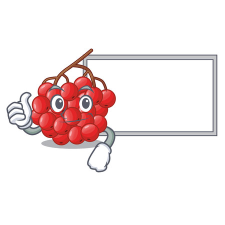 Thumbs up with board rowan berries fruit on cartoon wood vector illustrationのイラスト素材