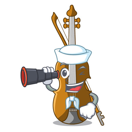 Sailor with binocular violin in the cartoon music room vector illustratinのイラスト素材