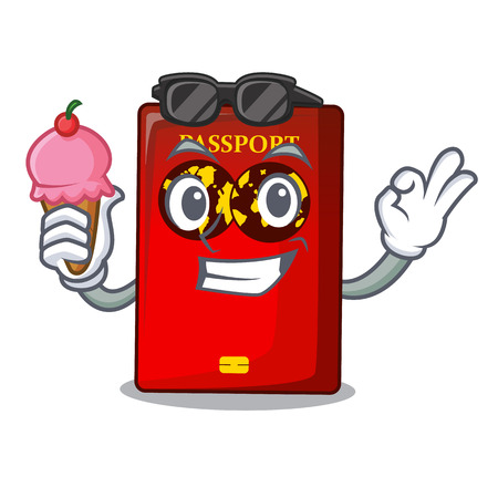 With ice cream red passport in the cartoon bagのイラスト素材