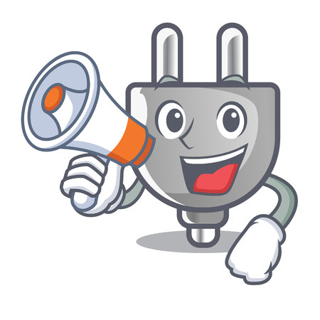 With megaphone power plug stuck the cartoon wall vector illustrationのイラスト素材