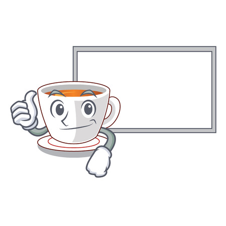 Thumbs up with board mint tea above wooden cartoon table vector ilustartionのイラスト素材