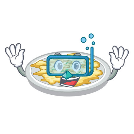 Diving scrambled egg in the character pan vector illustrationのイラスト素材