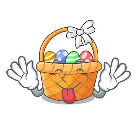 Tongue out easter basket above wooden cartoon table vector ilustrationのイラスト素材
