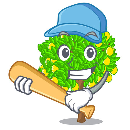 Playing baseball lemon tree in the cartoon shape vector illustrtionのイラスト素材