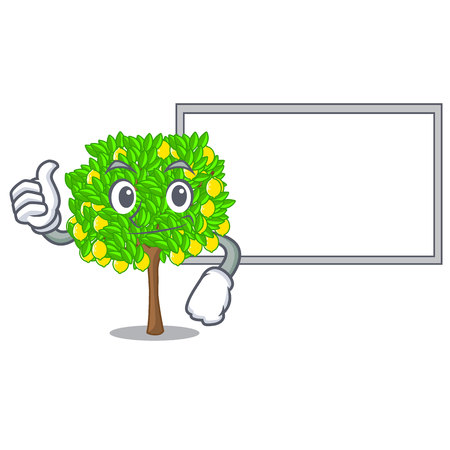 Thumbs up with board lemon tree in the cartoon shape vector illustrtionのイラスト素材