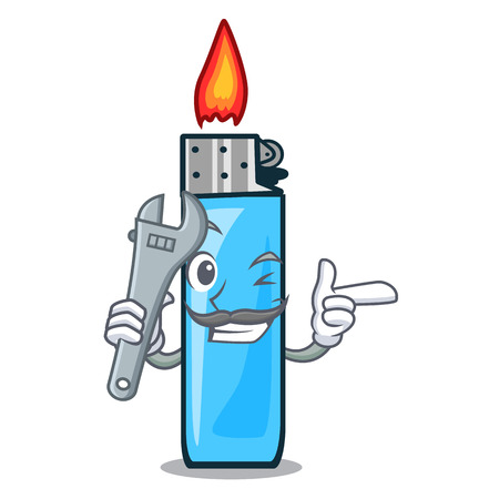Mechanic plastic lighters above tables cartoon wood vector illustrationのイラスト素材