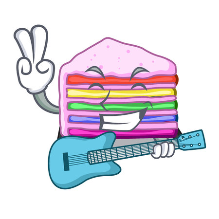 With guitar rainbow cake in the cartoon shape vector illustrationのイラスト素材