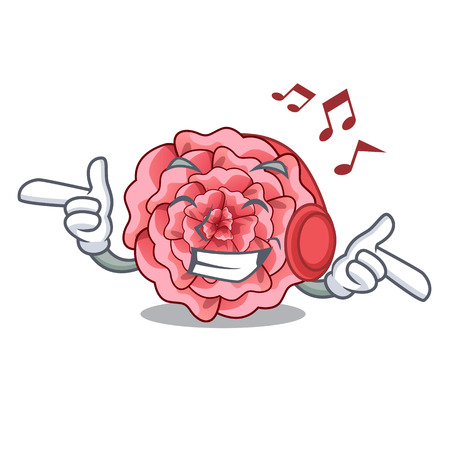 Listening music carnations flower isolated with the cartoon vector illustrationのイラスト素材