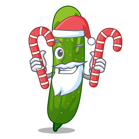 Santa with candy fresh cucumber slice on mascot board vector illustrationのイラスト素材