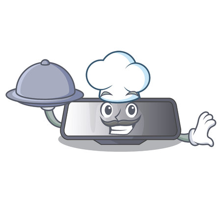 Chef with food rear view mirror in cartoon car vector illustrationのイラスト素材