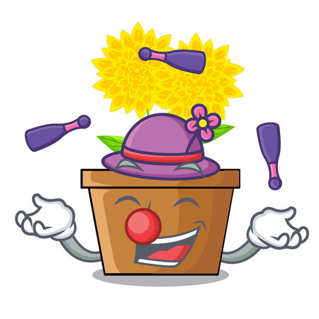 Juggling dahlia flower in the character pots vector illustrationのイラスト素材