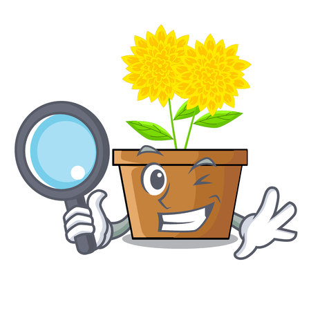 Detective dahlia flower isolated in the cartoon vector illustrationのイラスト素材
