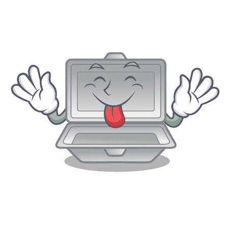 Tongue out cartoon open polystyrene above the table vector illustrationのイラスト素材