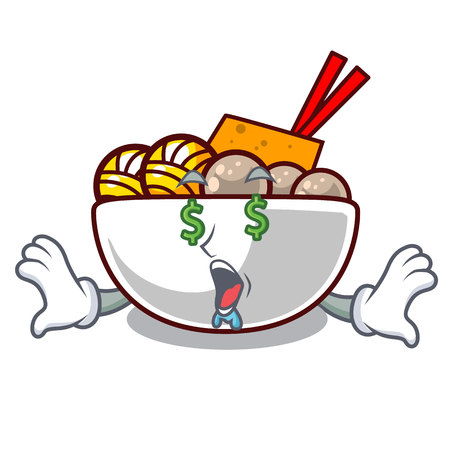 Money eye meatballs are served in cartoon bowl vector illustrationのイラスト素材