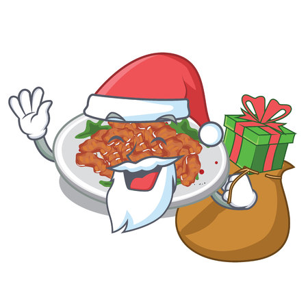 Santa with gift sesame chicken in the character shape vector illustrationのイラスト素材