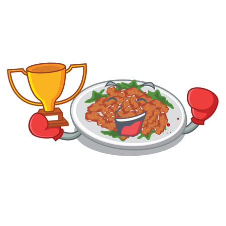 Boxing winner sesame chicken in the character shape vector illustrationのイラスト素材