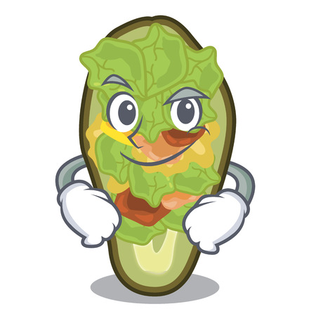 Smirking avocado stuffed served in cartoon bowl vector illustrationのイラスト素材