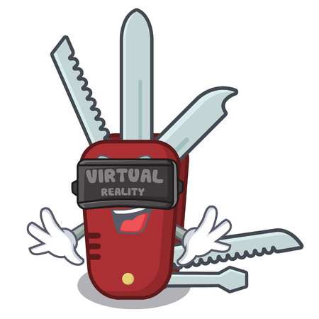 Virtual reality penknife cartoon on a wooden table vector illustrationのイラスト素材