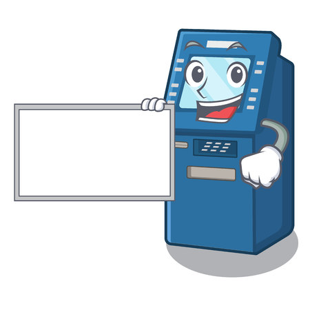 With board ATM machine isolated with the mascotのイラスト素材