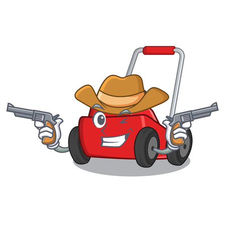 Cowboy lawnmower in the a mascot shapeのイラスト素材