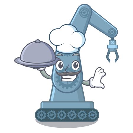 Chef with food mechatronic robot arm above cartoon table vector illustrationのイラスト素材