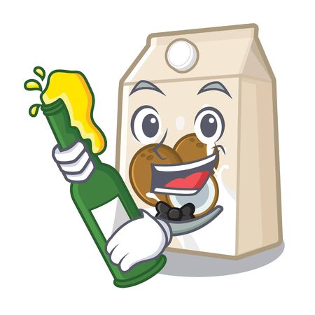 With beer coconut milk poured in cartoon glassのイラスト素材