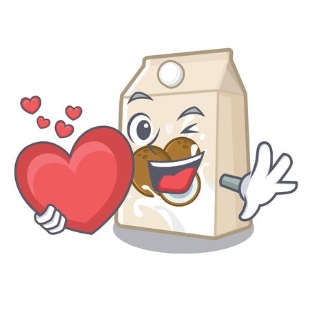 With heart cococnut milk in the mascot shape vector illustrationのイラスト素材
