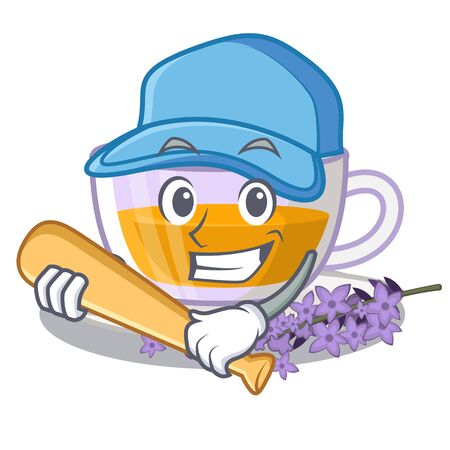 Playing baseball lavender tea in the mascot shapeのイラスト素材