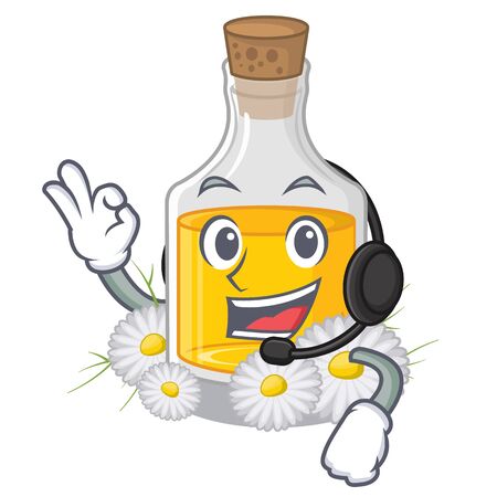 With headphone chamomile oil placed in cartoon bottleのイラスト素材