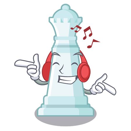 Listening music chess queen in the cartoon shapeのイラスト素材
