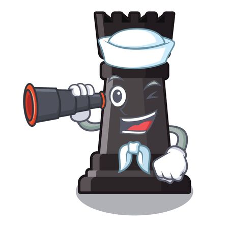 Sailor with binocular rook chess in the character shapeのイラスト素材