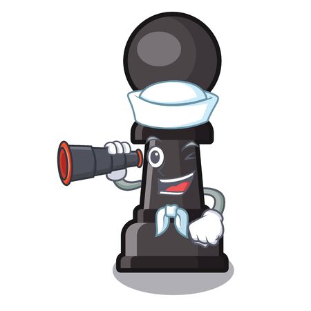 Sailor with binocular chess pawn in the cartoon shape vector illustrationのイラスト素材