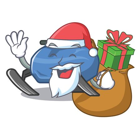 Santa with gift snowmobile near the snow mascot statueのイラスト素材