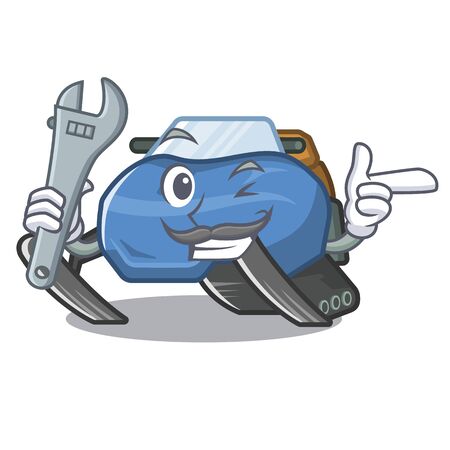 Mechanic snowmobile near the snow mascot statueのイラスト素材