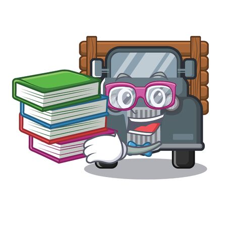 Student with book miniature old truck in character chair vector illustrationのイラスト素材