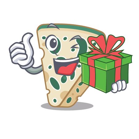 With gift blue cheese in the character fridgeのイラスト素材