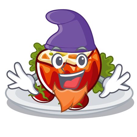 Elf stuffed tomatoes put on character platesのイラスト素材