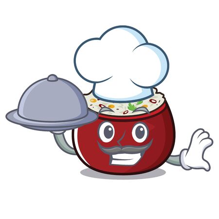 Chef with food curd rice isolated with the cartoonのイラスト素材