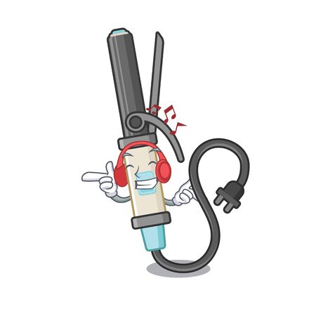 Listening music iron curling in the cartoon shape vector illustrationのイラスト素材