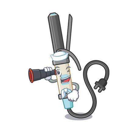 Sailor with binocular iron curling in the cartoon shape vector illustrationのイラスト素材