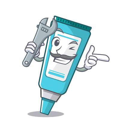Mechanic ointment above the mascot wood table vector illustrationのイラスト素材