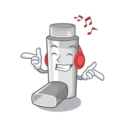 Listening music asthma inhalers isolated in the mascot vector illustrationのイラスト素材
