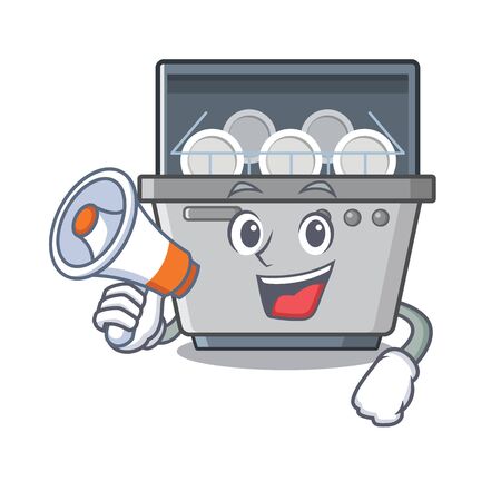 With megaphone mascot dishwasher machine in the kitchen vector illustrationのイラスト素材